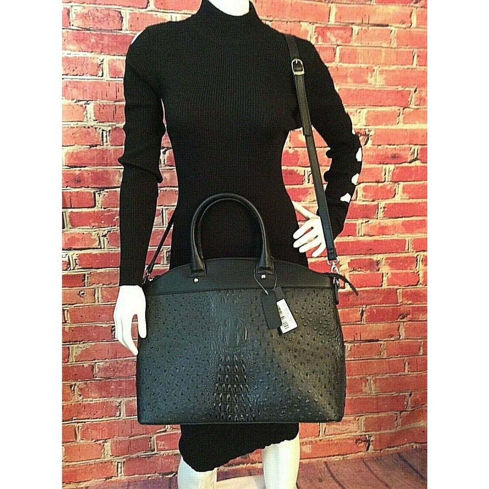 NWTPut It All in Here Vegan Leather Large Ostrich Print Tote Fashion Handbag Blk